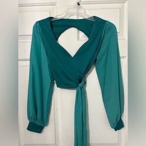Long Sleeve Wrap VNeck Crop Blouse